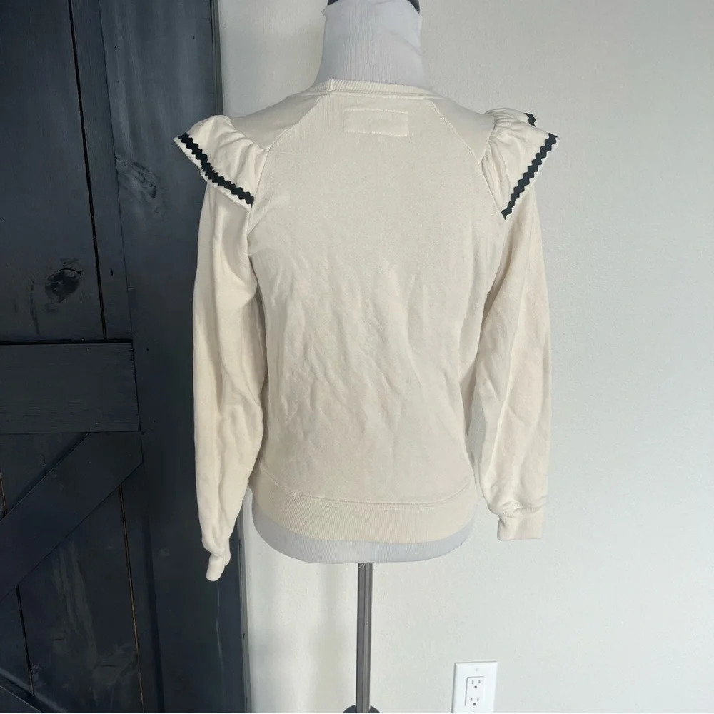 THE GREAT. The Shrunken Ruffle Sweatshirt Washed White Casual Women’s XS - Picture 8 of 10